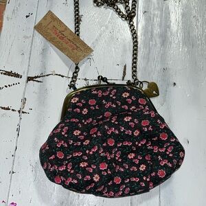 American rag Canvas Floral embroidered kiss lock mini bag purse Crossbody NWT